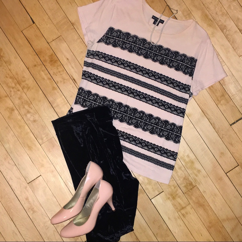 Cute and Sexy blush and black eyelash lace top